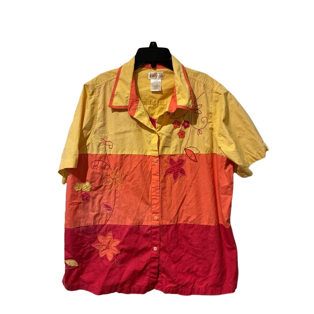 Bobbie Brooks Woman 18W/20W Yellow Orange Red Floral Embroidered Shirt